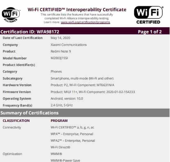 小米REDMI注意事項9英寸距離印度發(fā)布更近，出現在WIFI聯(lián)盟上