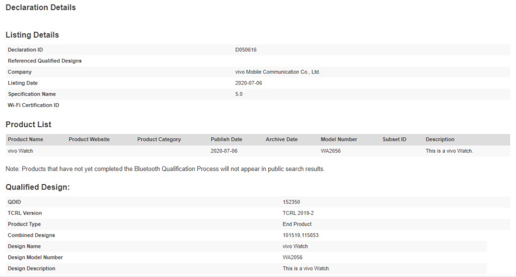 Vivo Watch獲得Bluetooth SIG認證，下個(gè)月發(fā)布嗎？