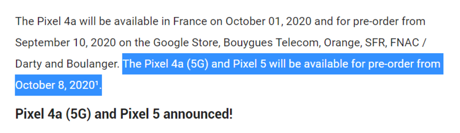 Google Pixel 5，Pixel 4a（5G）的發(fā)布日期可能是10月8日