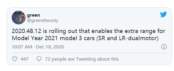 特斯拉軟件更新將顯示2021年Model 3的續航里程增加