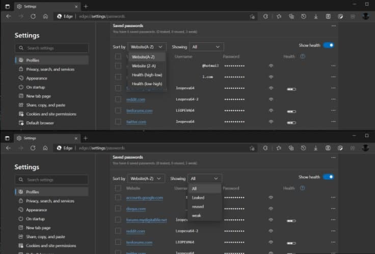 微軟邊緣通過(guò)健康儀表板等獲得一個(gè)改進(jìn)的密碼監視器