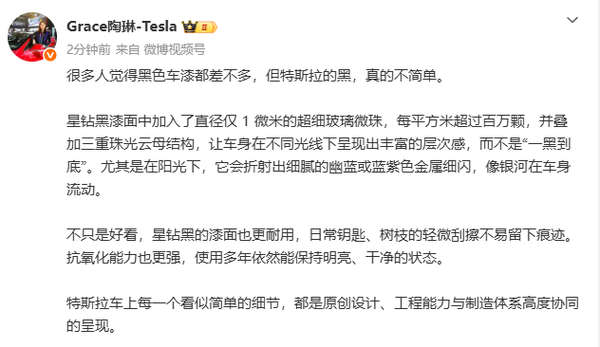 副總裁揭秘特斯拉黑色車(chē)漆：百萬(wàn)級微珠與三重結構打造