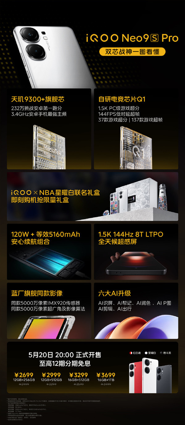 iQOO Neo9S Pro發(fā)布即開(kāi)售 限時(shí)2699元起 搭載天璣9300+